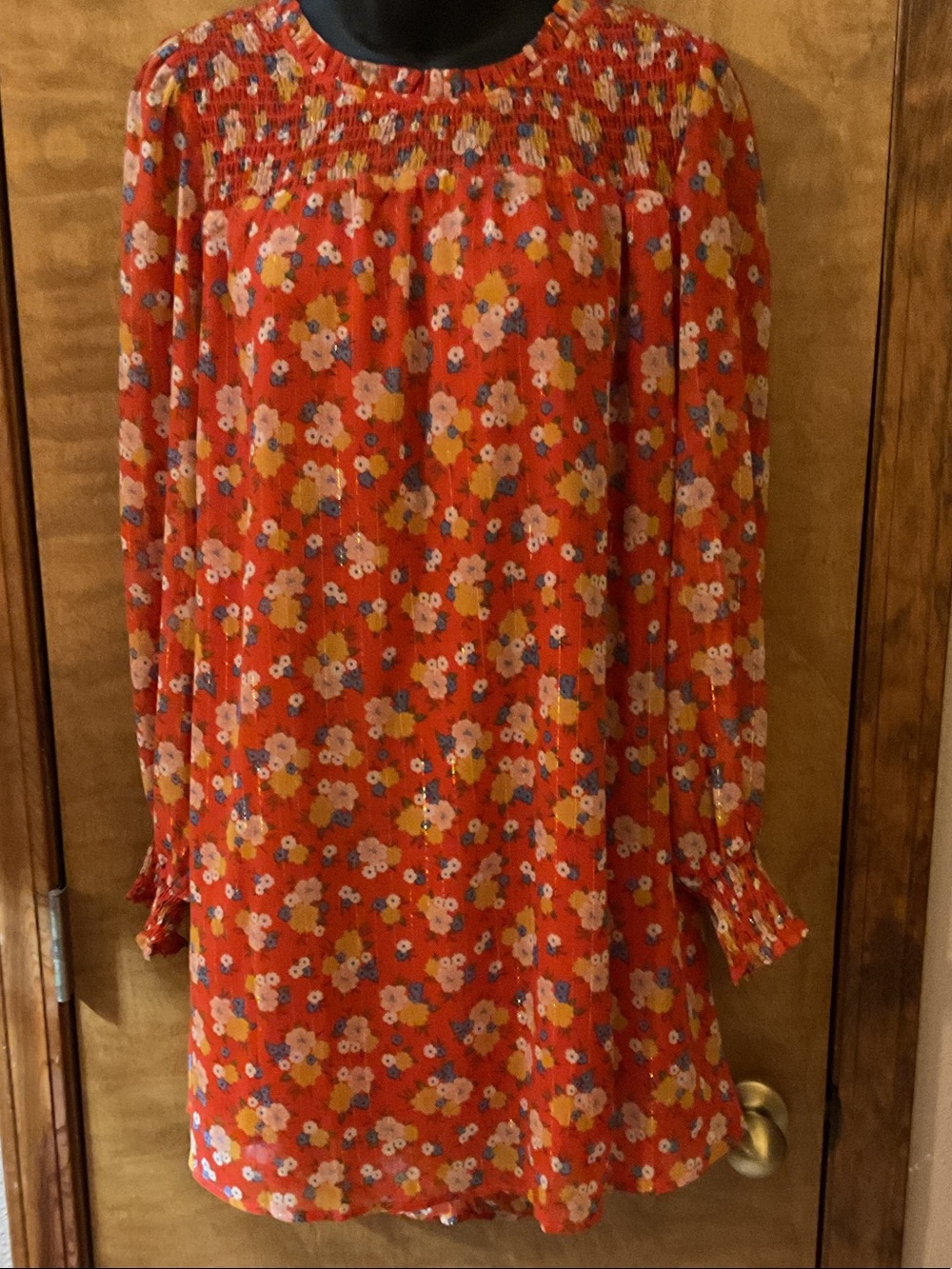 Umgee Orange Floral Smocked Yoke Dress